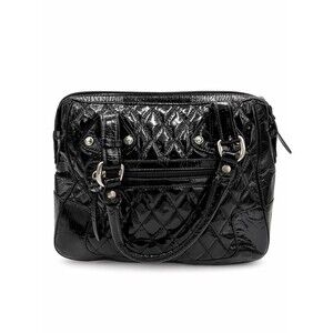 Stuart Weitzman Black Patent Leather Quilted Satchel Bowler Bag Vintage Y2K